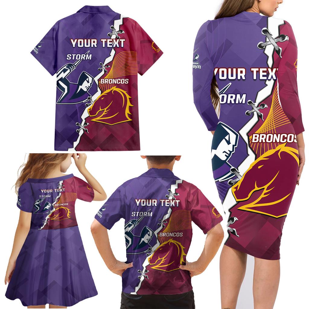 Personalised Broncos And Storm Rugby Family Matching Long Sleeve Bodycon Dress and Hawaiian Shirt Sporty Version