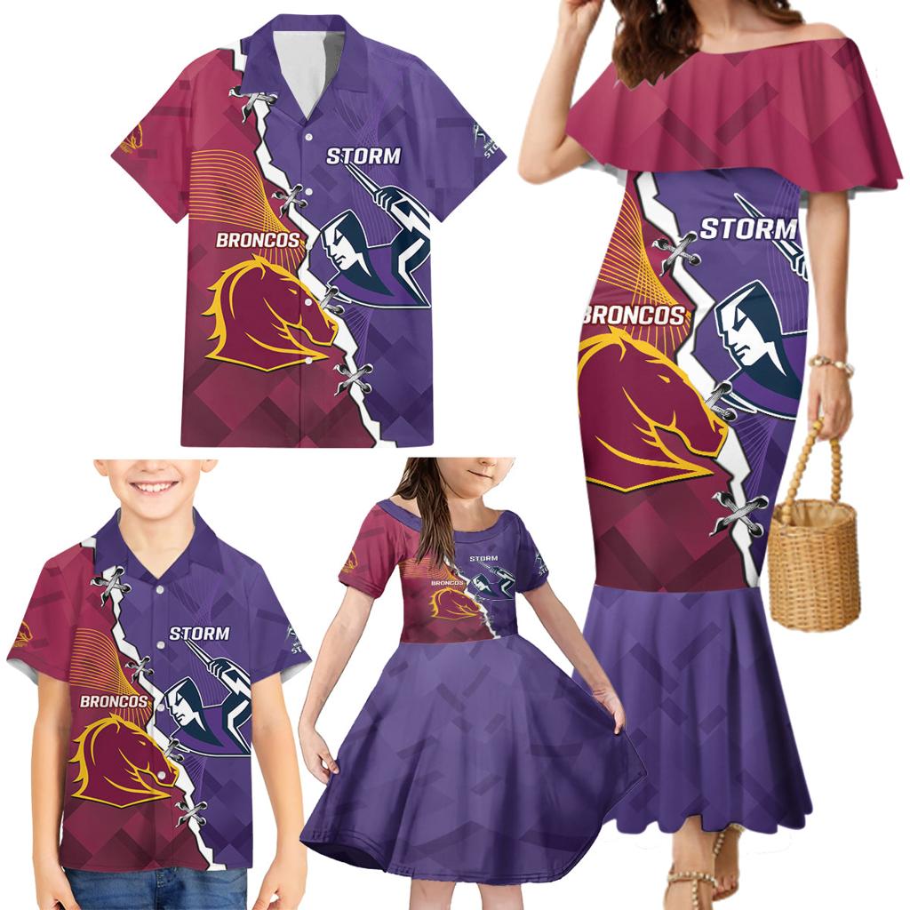 Personalised Broncos And Storm Rugby Family Matching Mermaid Dress and Hawaiian Shirt Sporty Version