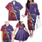Personalised Broncos And Storm Rugby Family Matching Off The Shoulder Long Sleeve Dress and Hawaiian Shirt Sporty Version