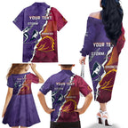 Personalised Broncos And Storm Rugby Family Matching Off The Shoulder Long Sleeve Dress and Hawaiian Shirt Sporty Version