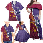 Personalised Broncos And Storm Rugby Family Matching Off Shoulder Maxi Dress and Hawaiian Shirt Sporty Version