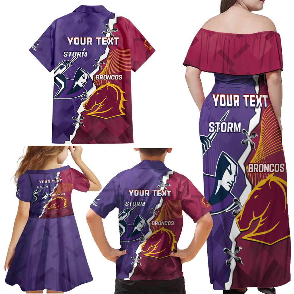 Personalised Broncos And Storm Rugby Family Matching Off Shoulder Maxi Dress and Hawaiian Shirt Sporty Version