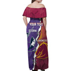 Personalised Broncos And Storm Rugby Family Matching Off Shoulder Maxi Dress and Hawaiian Shirt Sporty Version