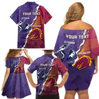 Personalised Broncos And Storm Rugby Family Matching Off Shoulder Short Dress and Hawaiian Shirt Sporty Version