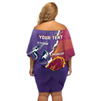 Personalised Broncos And Storm Rugby Family Matching Off Shoulder Short Dress and Hawaiian Shirt Sporty Version