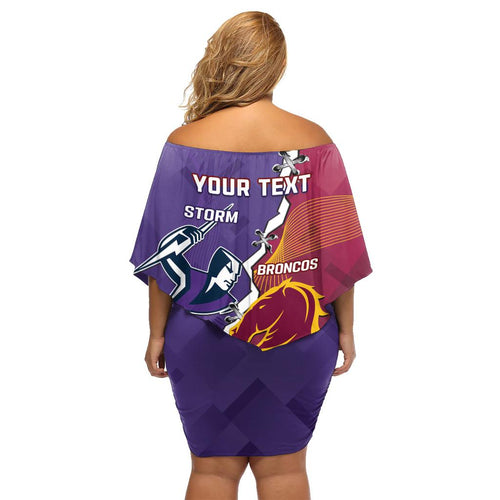 Personalised Broncos And Storm Rugby Family Matching Off Shoulder Short Dress and Hawaiian Shirt Sporty Version
