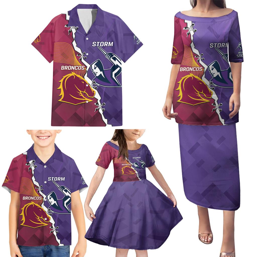 Personalised Broncos And Storm Rugby Family Matching Puletasi and Hawaiian Shirt Sporty Version