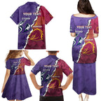 Personalised Broncos And Storm Rugby Family Matching Puletasi and Hawaiian Shirt Sporty Version