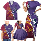 Personalised Broncos And Storm Rugby Family Matching Short Sleeve Bodycon Dress and Hawaiian Shirt Sporty Version