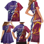 Personalised Broncos And Storm Rugby Family Matching Short Sleeve Bodycon Dress and Hawaiian Shirt Sporty Version