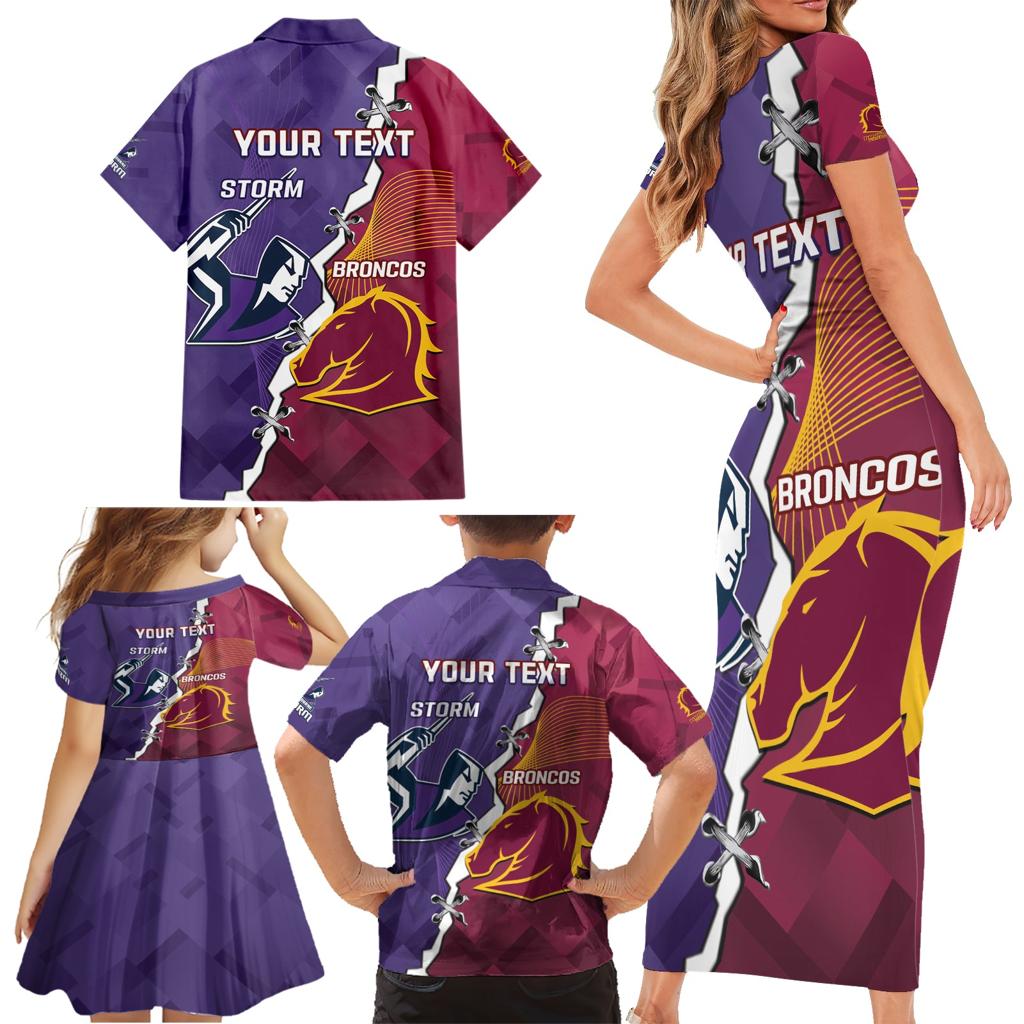 Personalised Broncos And Storm Rugby Family Matching Short Sleeve Bodycon Dress and Hawaiian Shirt Sporty Version