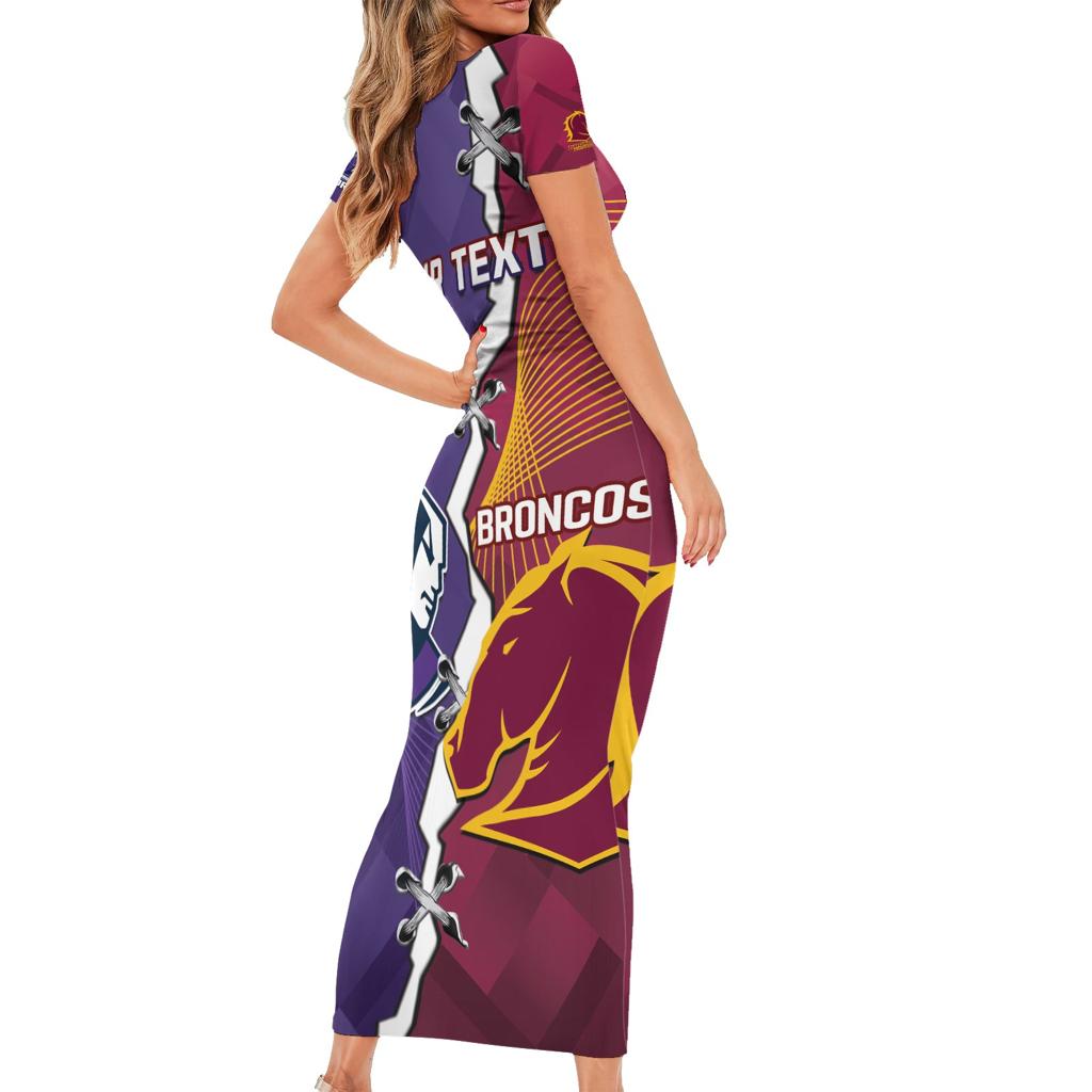 Personalised Broncos And Storm Rugby Family Matching Short Sleeve Bodycon Dress and Hawaiian Shirt Sporty Version