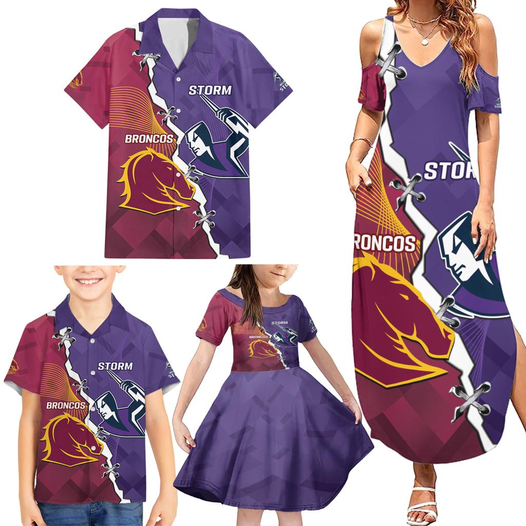 Personalised Broncos And Storm Rugby Family Matching Summer Maxi Dress and Hawaiian Shirt Sporty Version