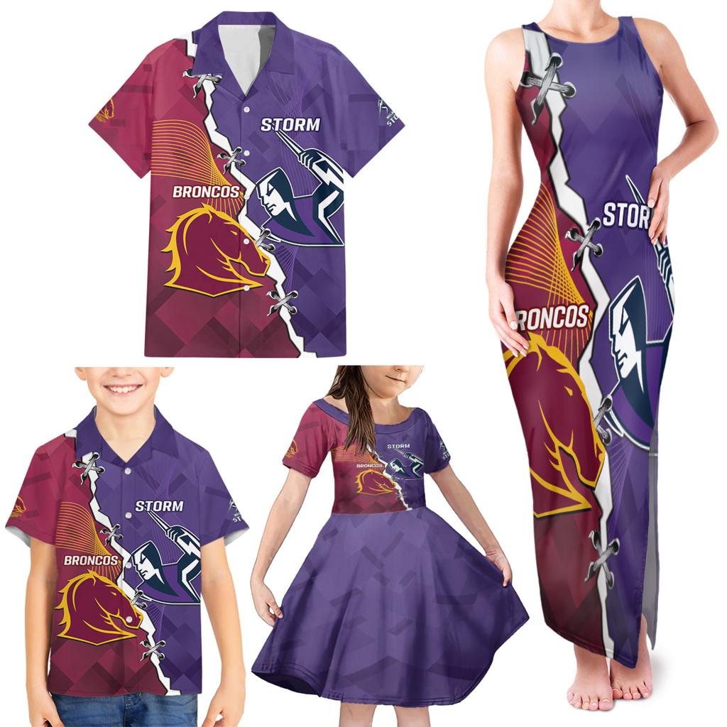 Personalised Broncos And Storm Rugby Family Matching Tank Maxi Dress and Hawaiian Shirt Sporty Version