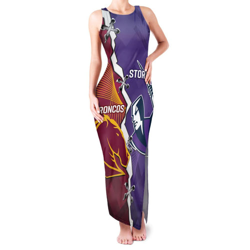 Personalised Broncos And Storm Rugby Family Matching Tank Maxi Dress and Hawaiian Shirt Sporty Version