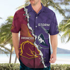 Personalised Broncos And Storm Rugby Hawaiian Shirt Sporty Version