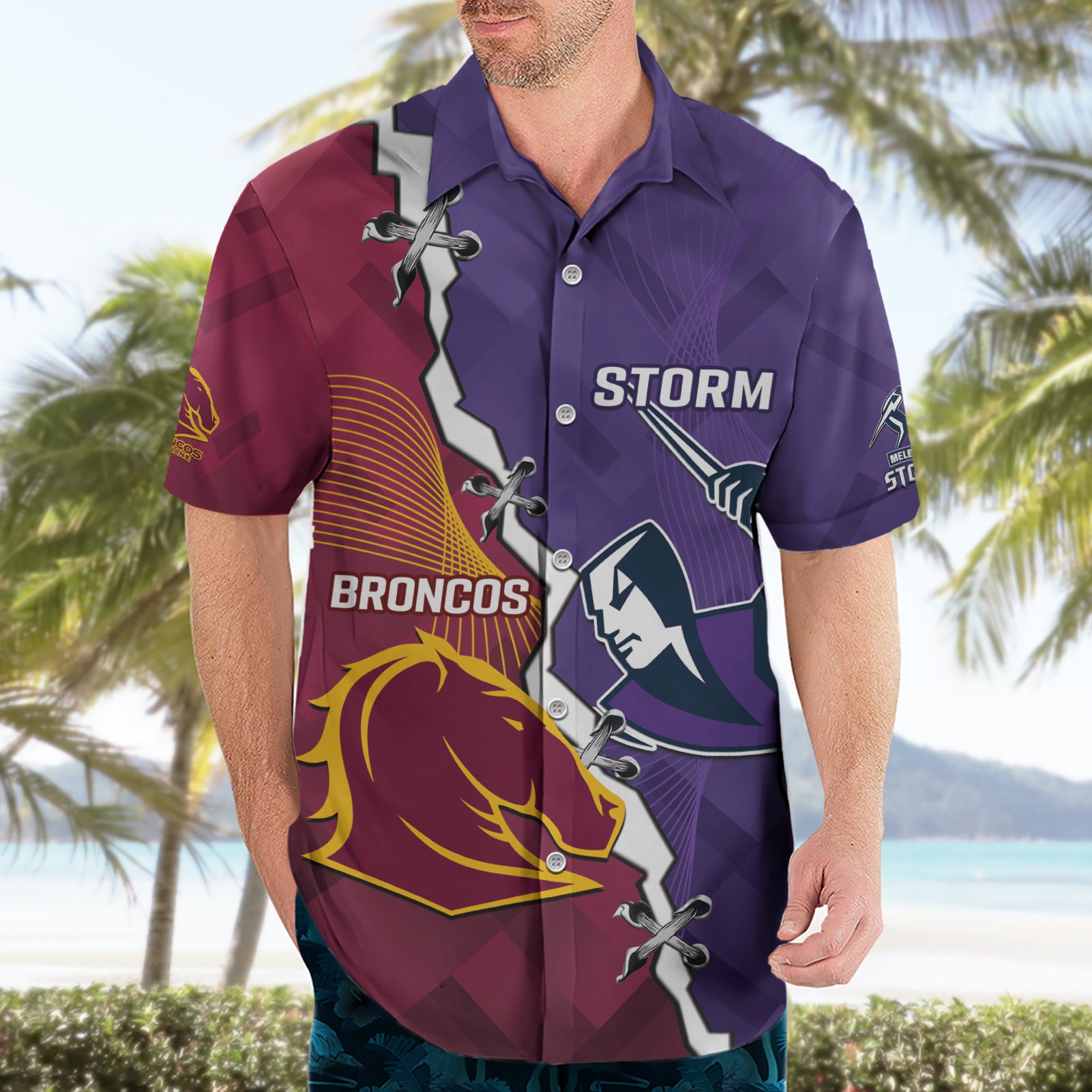 Personalised Broncos And Storm Rugby Hawaiian Shirt Sporty Version
