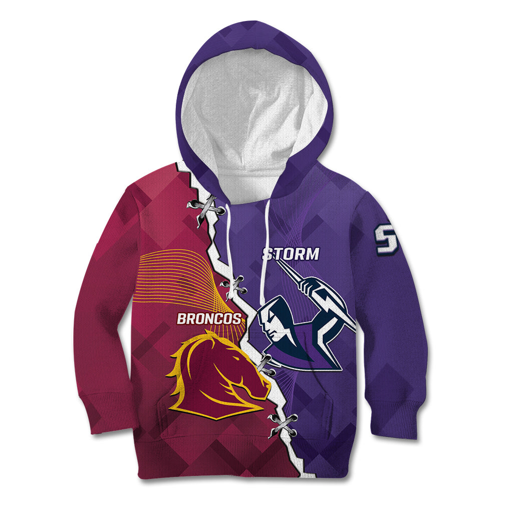 Personalised Broncos And Storm Rugby Kid Hoodie Sporty Version