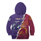 Personalised Broncos And Storm Rugby Kid Hoodie Sporty Version