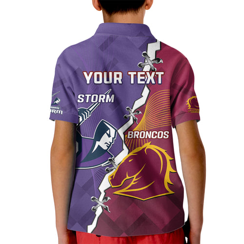 Personalised Broncos And Storm Rugby Kid Polo Shirt Sporty Version