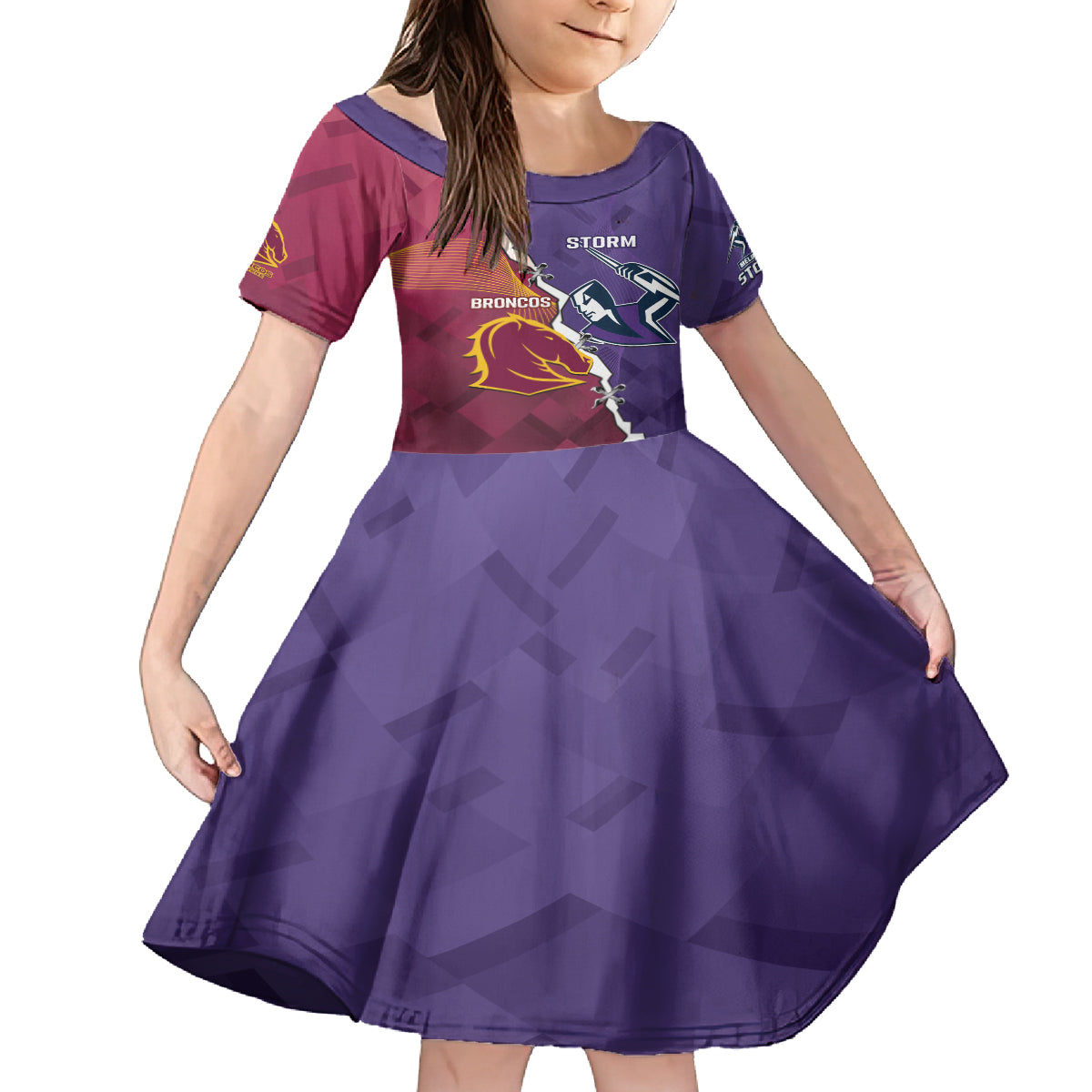 Personalised Broncos And Storm Rugby Kid Short Sleeve Dress Sporty Version