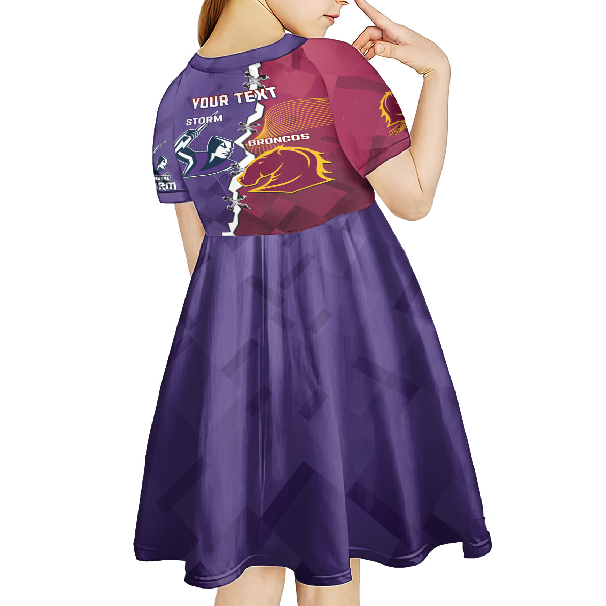 Personalised Broncos And Storm Rugby Kid Short Sleeve Dress Sporty Version