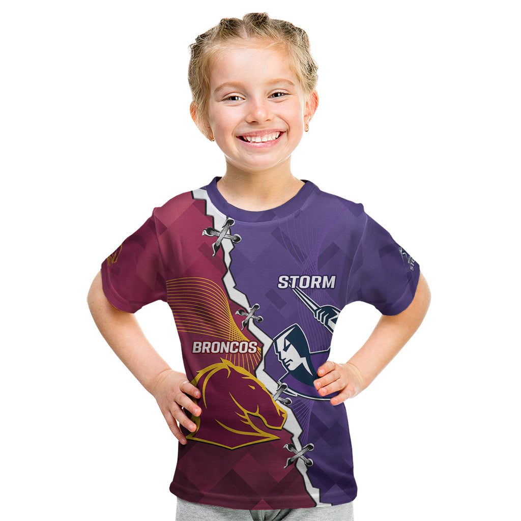 Personalised Broncos And Storm Rugby Kid T Shirt Sporty Version