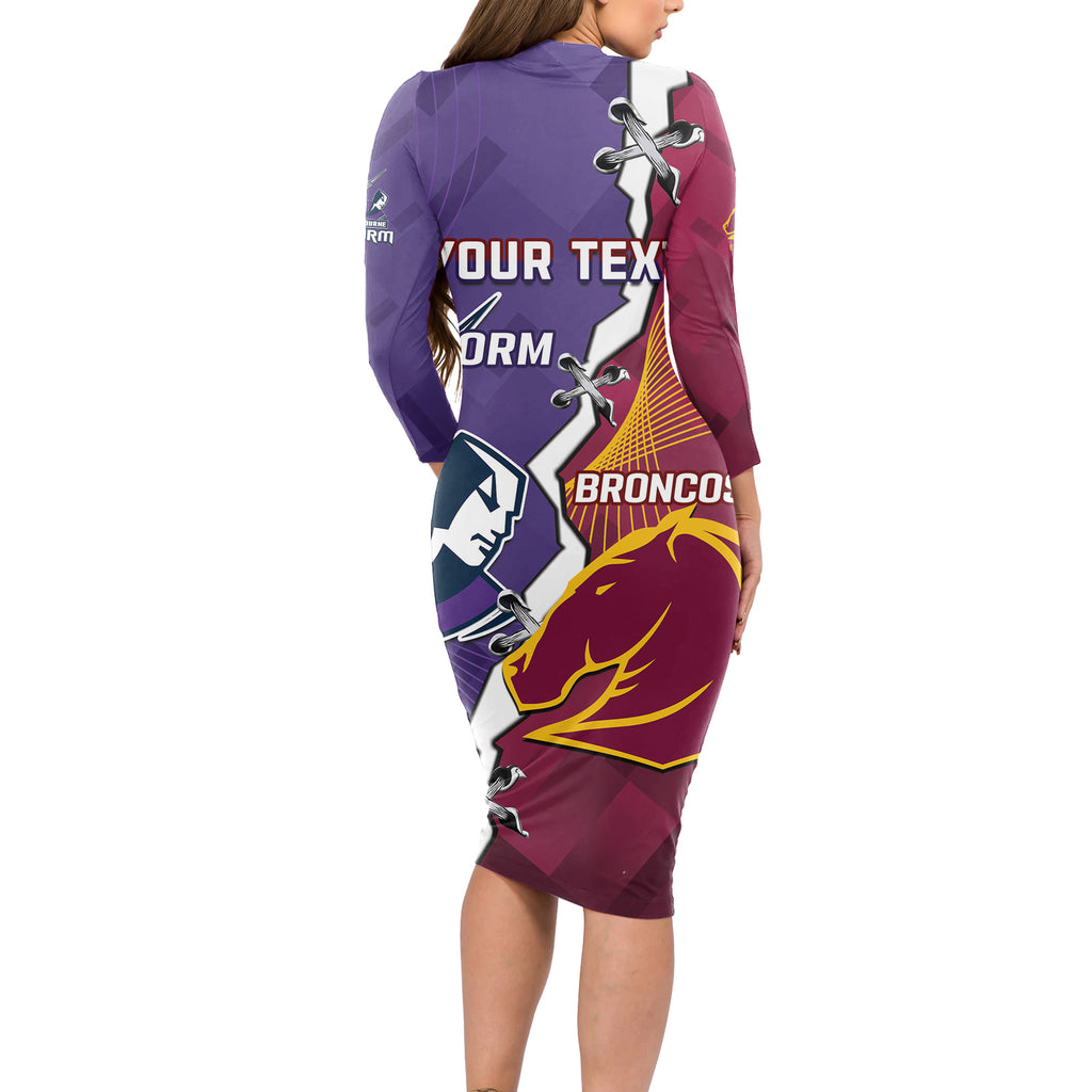 Personalised Broncos And Storm Rugby Long Sleeve Bodycon Dress Sporty Version