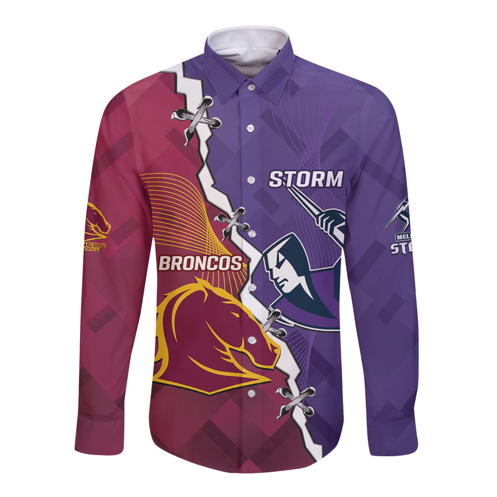 Personalised Broncos And Storm Rugby Long Sleeve Button Shirt Sporty Version