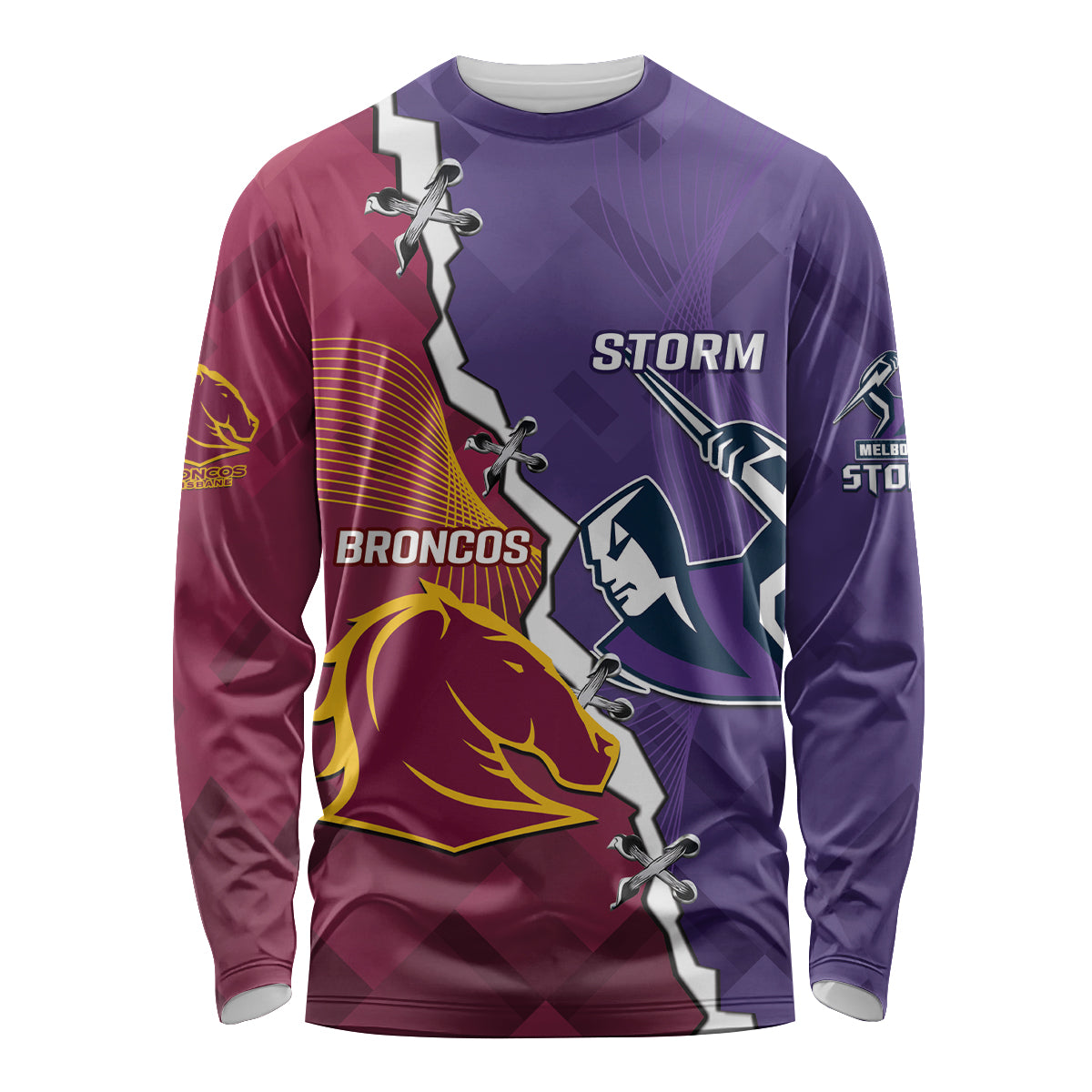 Personalised Broncos And Storm Rugby Long Sleeve Shirt Sporty Version