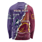 Personalised Broncos And Storm Rugby Long Sleeve Shirt Sporty Version