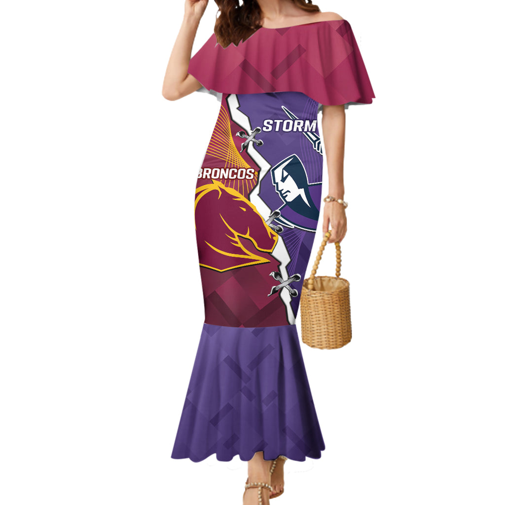 Personalised Broncos And Storm Rugby Mermaid Dress Sporty Version