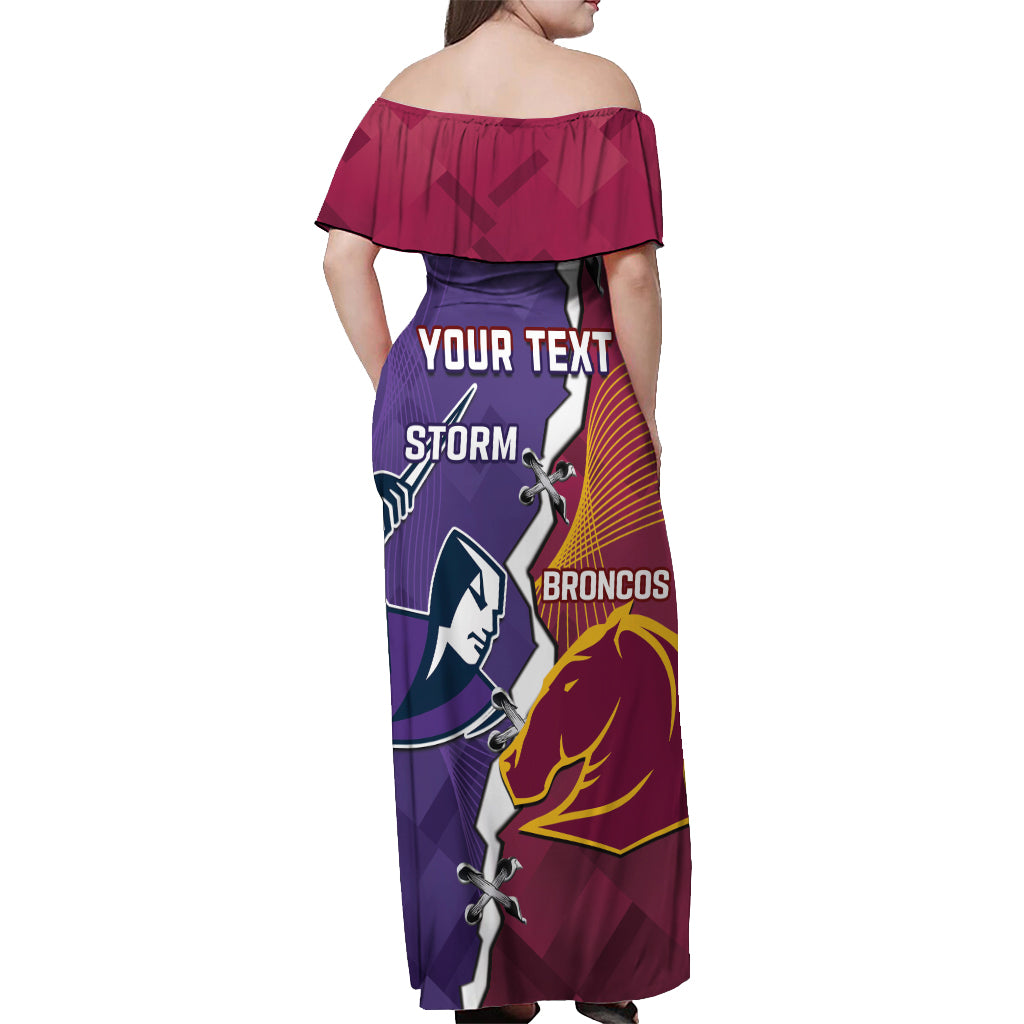 Personalised Broncos And Storm Rugby Off Shoulder Maxi Dress Sporty Version