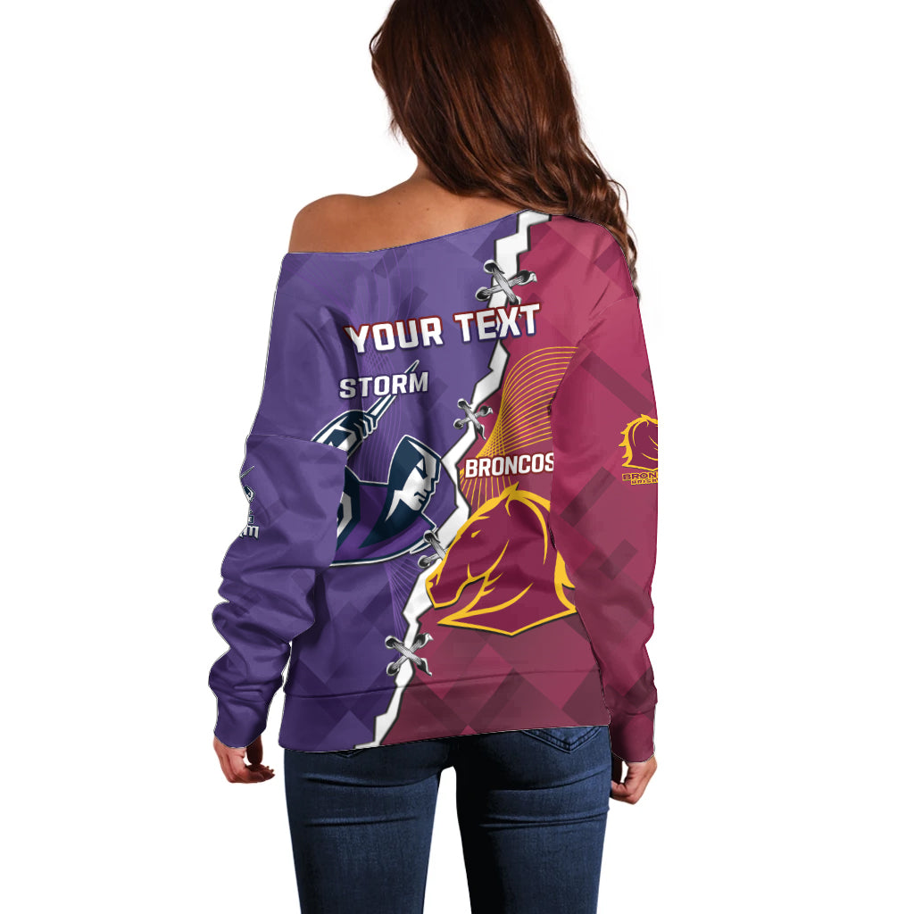 Personalised Broncos And Storm Rugby Off Shoulder Sweater Sporty Version