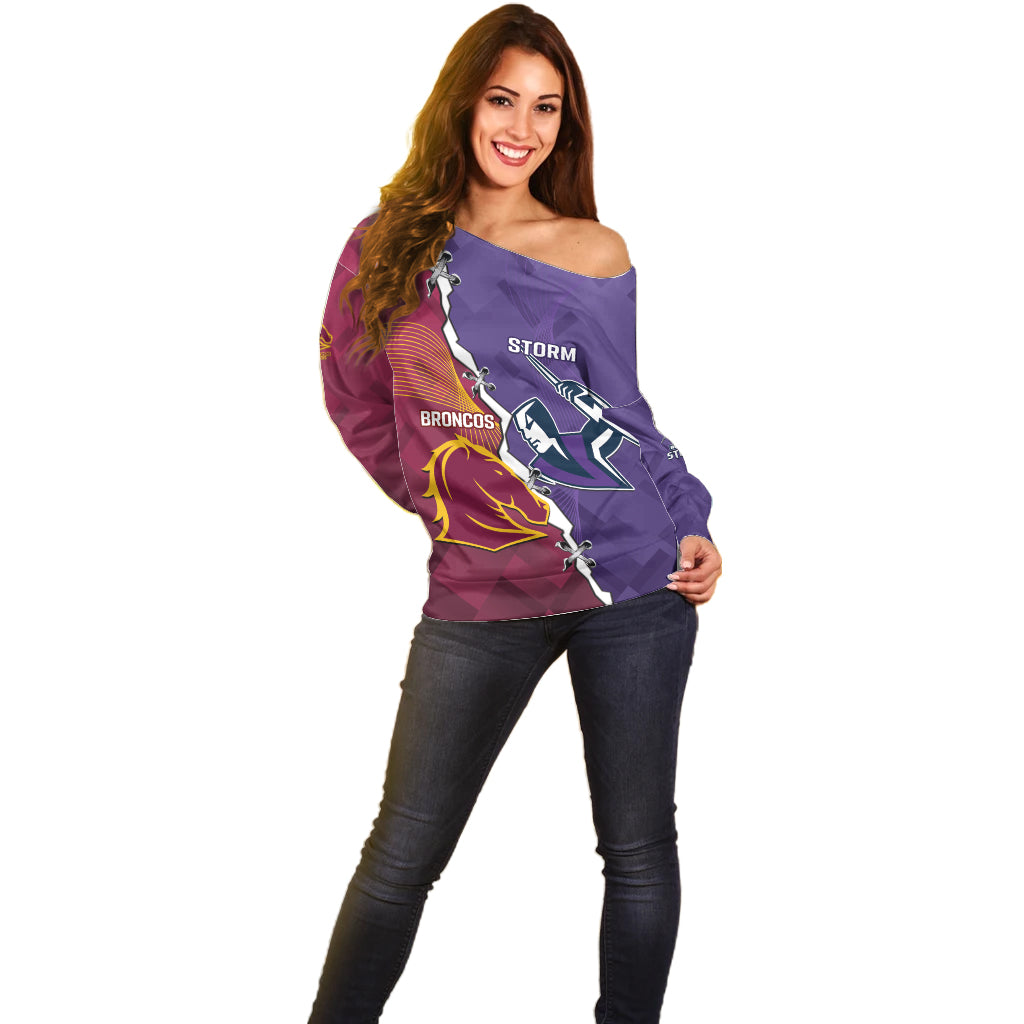 Personalised Broncos And Storm Rugby Off Shoulder Sweater Sporty Version