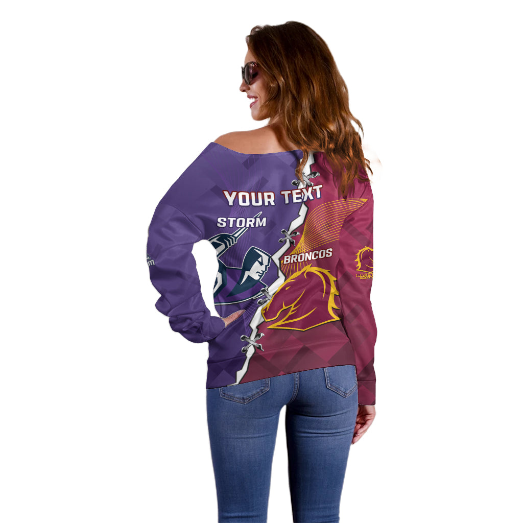Personalised Broncos And Storm Rugby Off Shoulder Sweater Sporty Version
