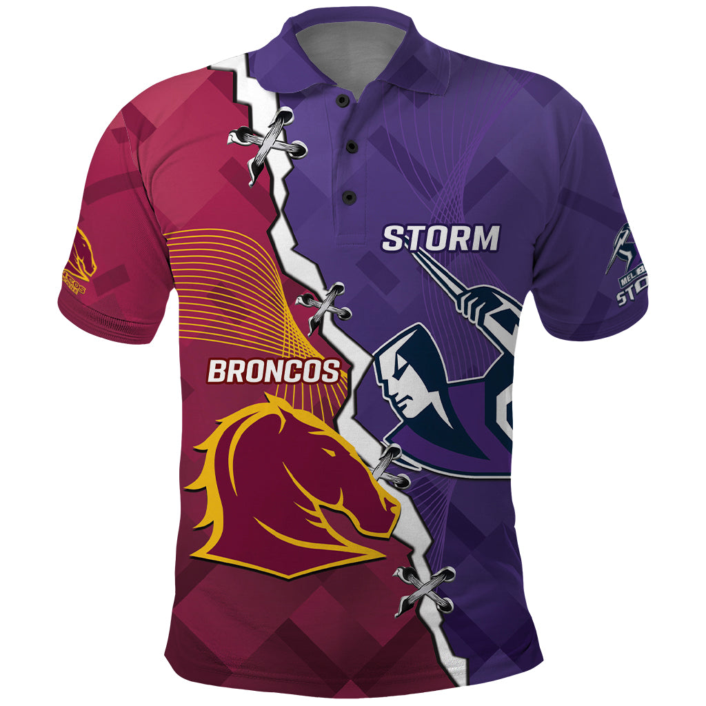 Personalised Broncos And Storm Rugby Polo Shirt Sporty Version