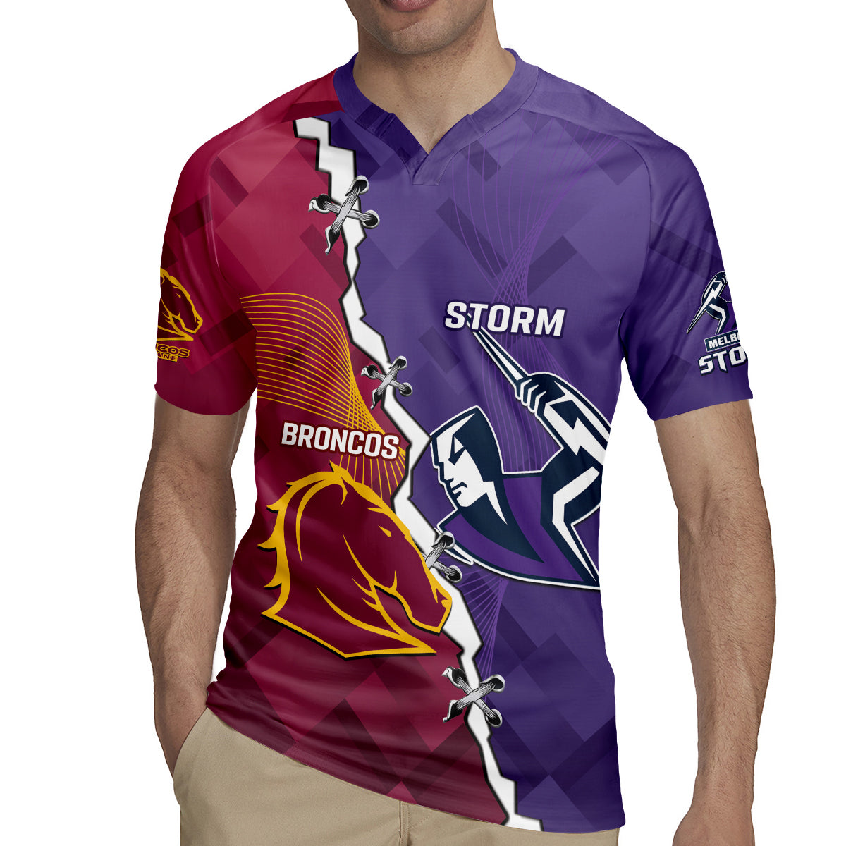 Personalised Broncos And Storm Rugby Rugby Jersey Sporty Version