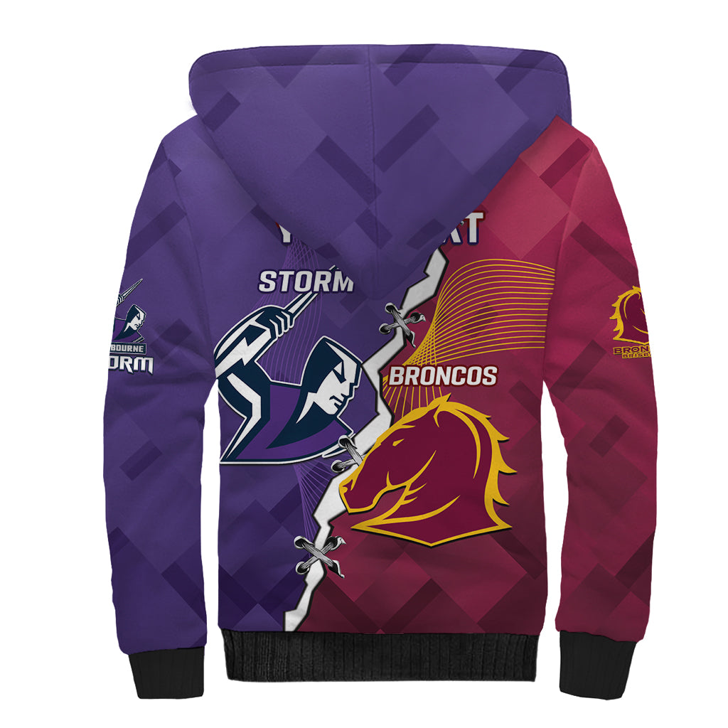 Personalised Broncos And Storm Rugby Sherpa Hoodie Sporty Version