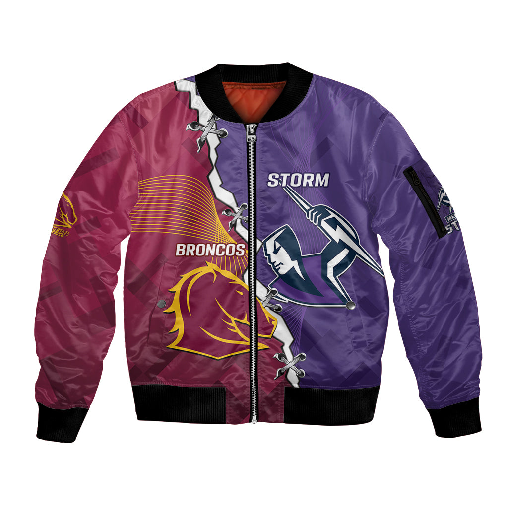 Personalised Broncos And Storm Rugby Sleeve Zip Bomber Jacket Sporty Version