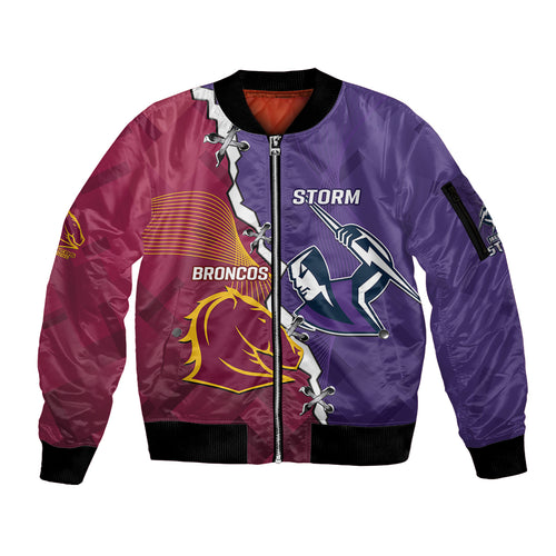 Personalised Broncos And Storm Rugby Sleeve Zip Bomber Jacket Sporty Version