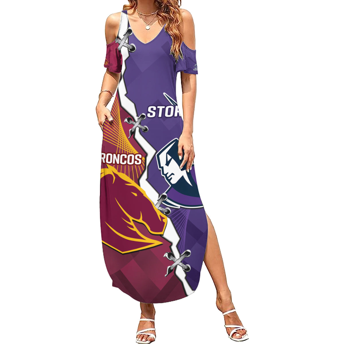 Personalised Broncos And Storm Rugby Summer Maxi Dress Sporty Version