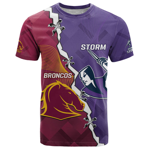Personalised Broncos And Storm Rugby T Shirt Sporty Version