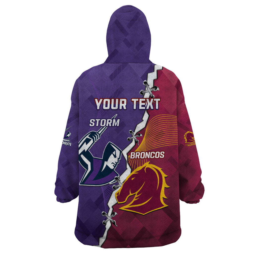 Personalised Broncos And Storm Rugby Wearable Blanket Hoodie Sporty Version