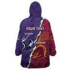 Personalised Broncos And Storm Rugby Wearable Blanket Hoodie Sporty Version