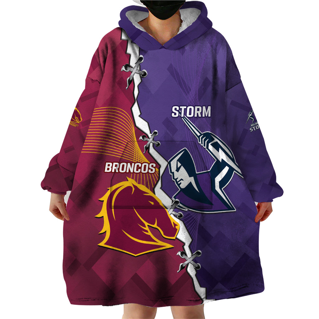 Personalised Broncos And Storm Rugby Wearable Blanket Hoodie Sporty Version