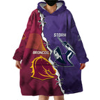 Personalised Broncos And Storm Rugby Wearable Blanket Hoodie Sporty Version