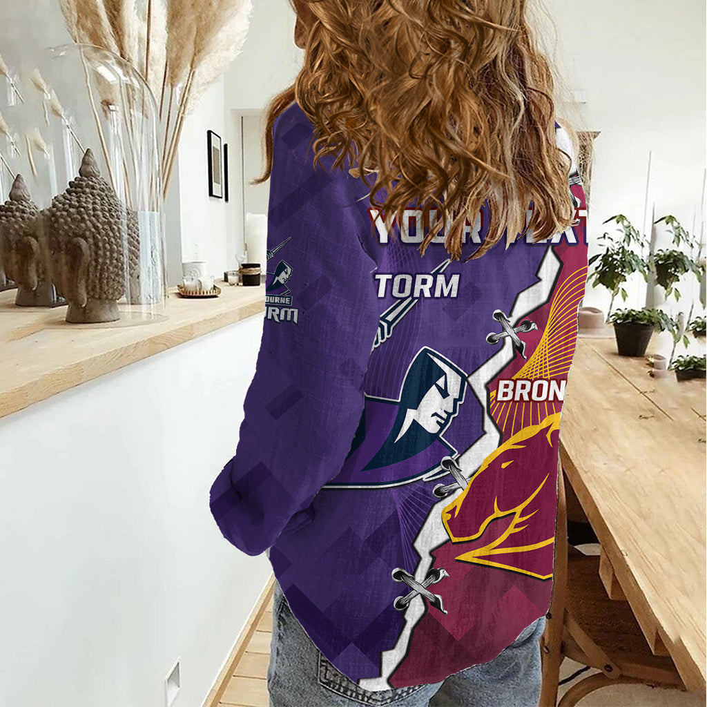 Personalised Broncos And Storm Rugby Women Casual Shirt Sporty Version
