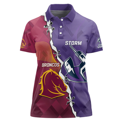 Personalised Broncos And Storm Rugby Women Polo Shirt Sporty Version