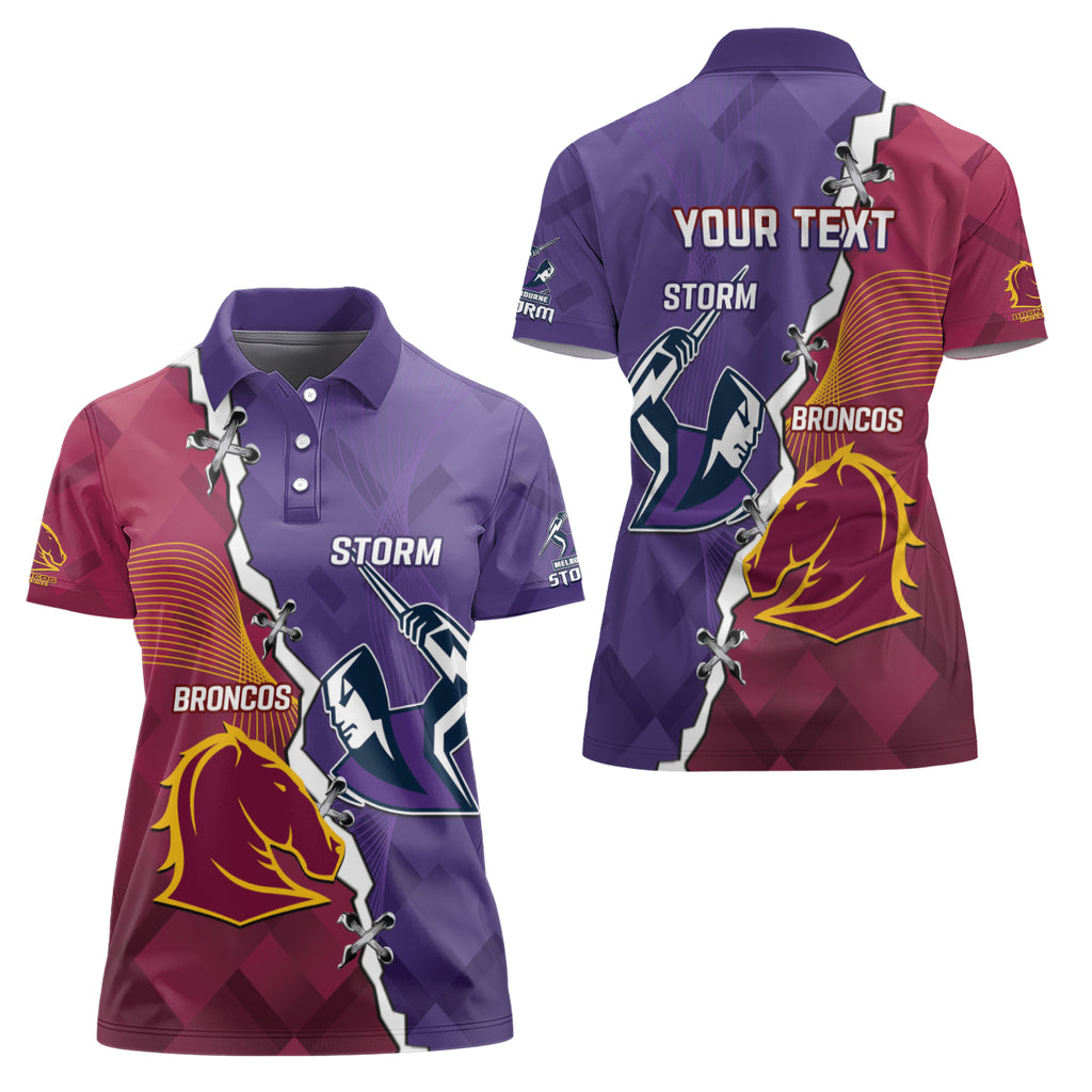 Personalised Broncos And Storm Rugby Women Polo Shirt Sporty Version